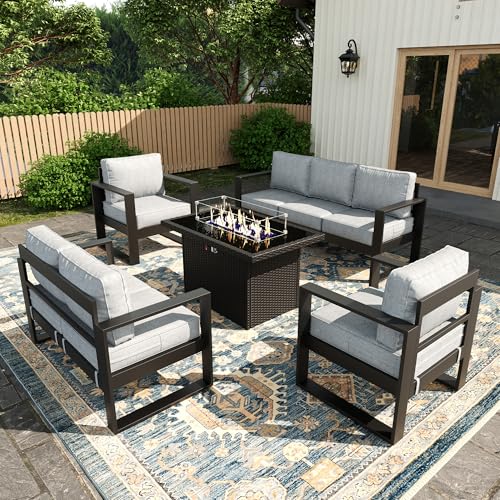KHOLH 5 Piece Modern Aluminum Patio Furniture Set with Fire Pit Table